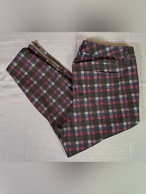 Torrid Plaid Skinny Ankle Zip Pants Size 18 Pink Blue Black Stretch